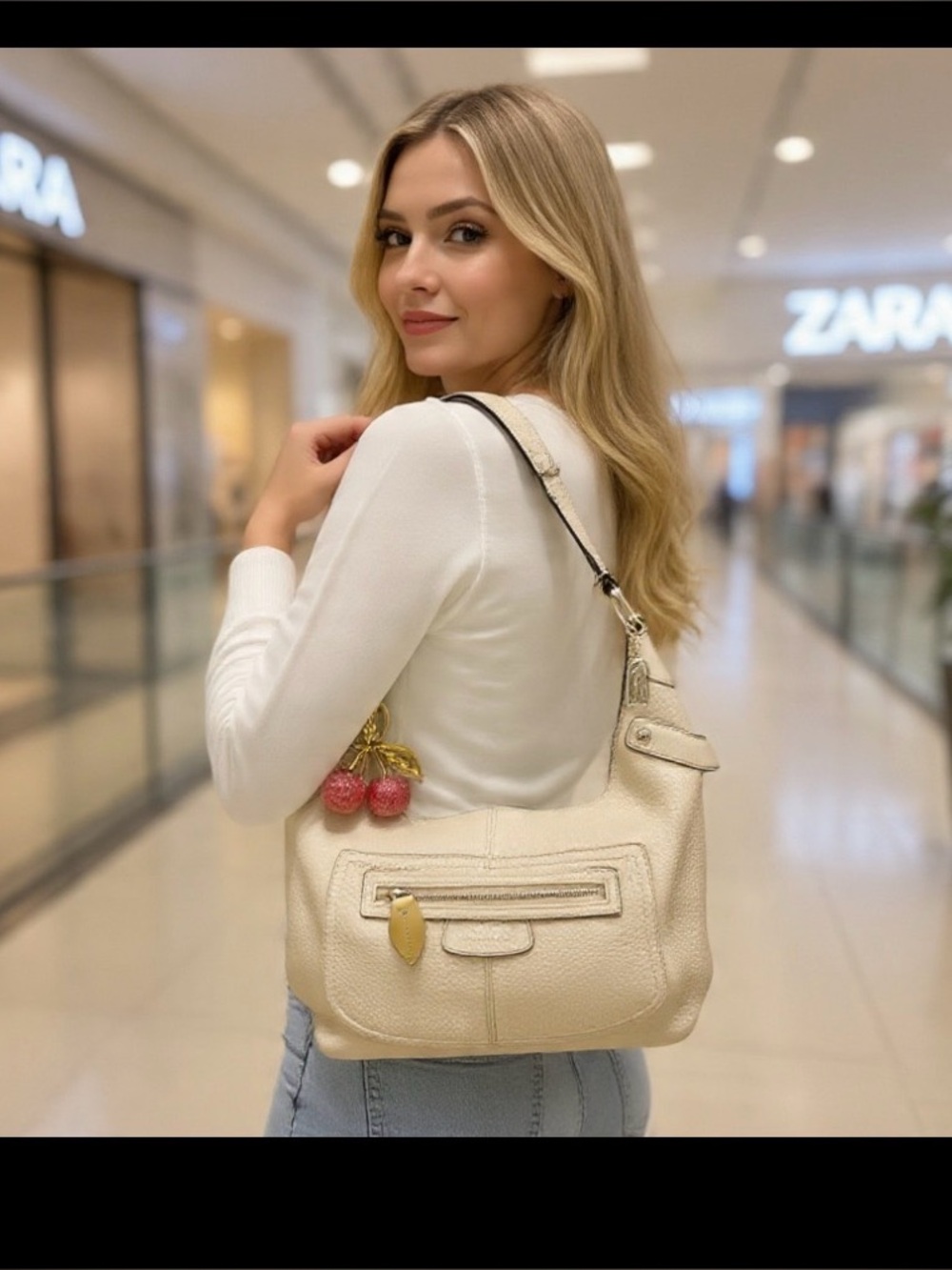 Vintage Coach soho schoder Bag Pebbled Leather Hobo Bag in Cream - Picture 5 of 17